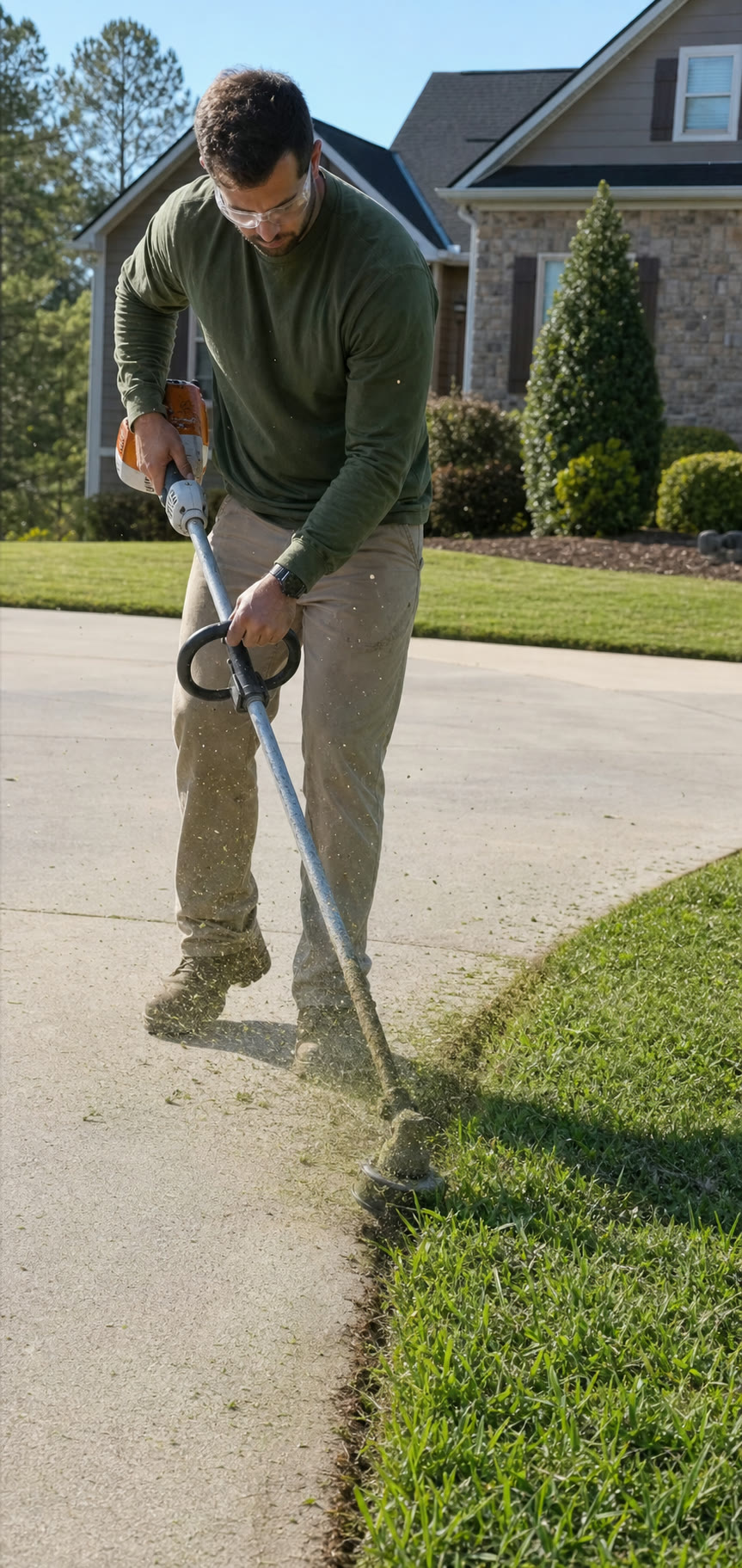 Clean edging and trimming along a walkway