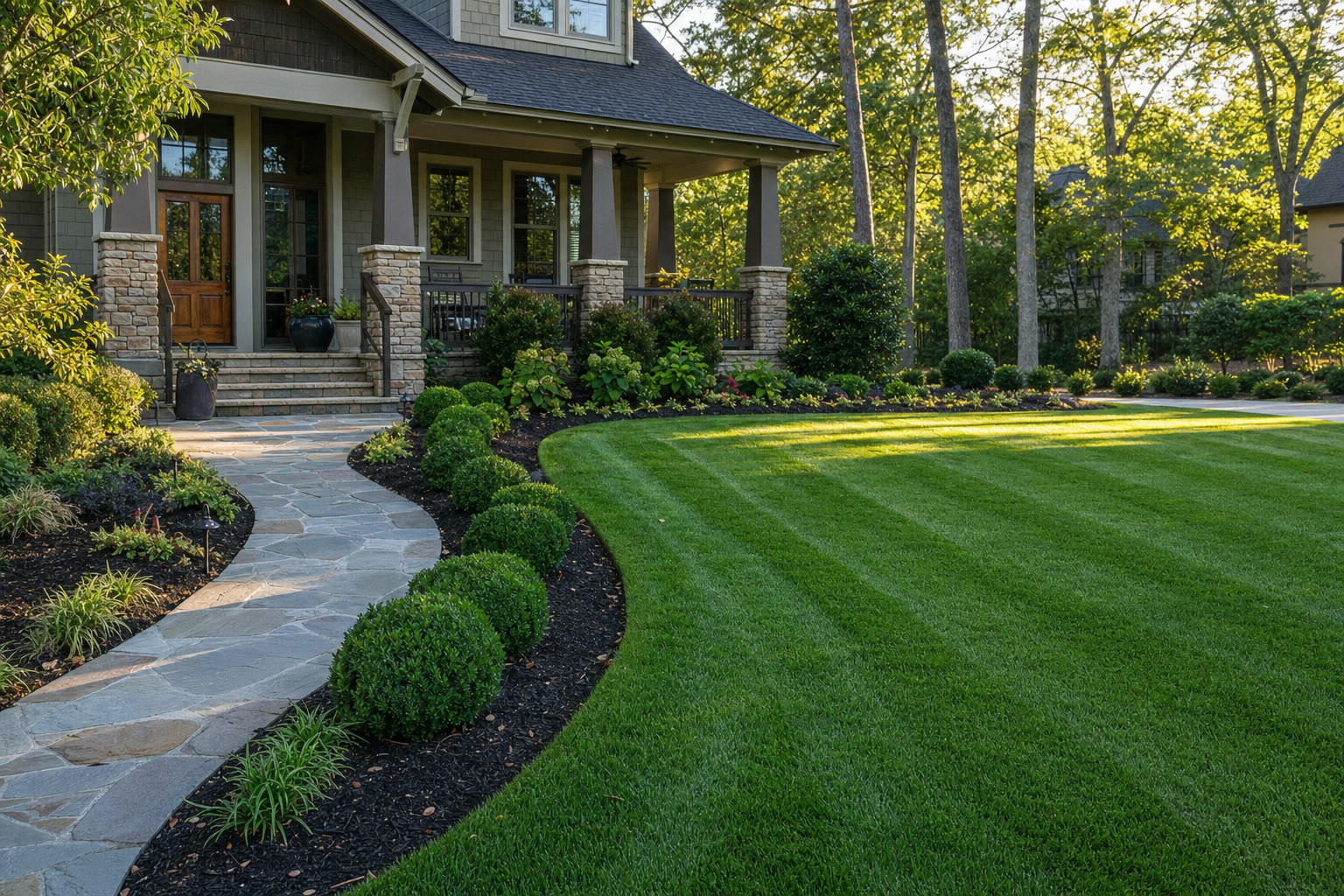 Manicured lawn and landscaping service result